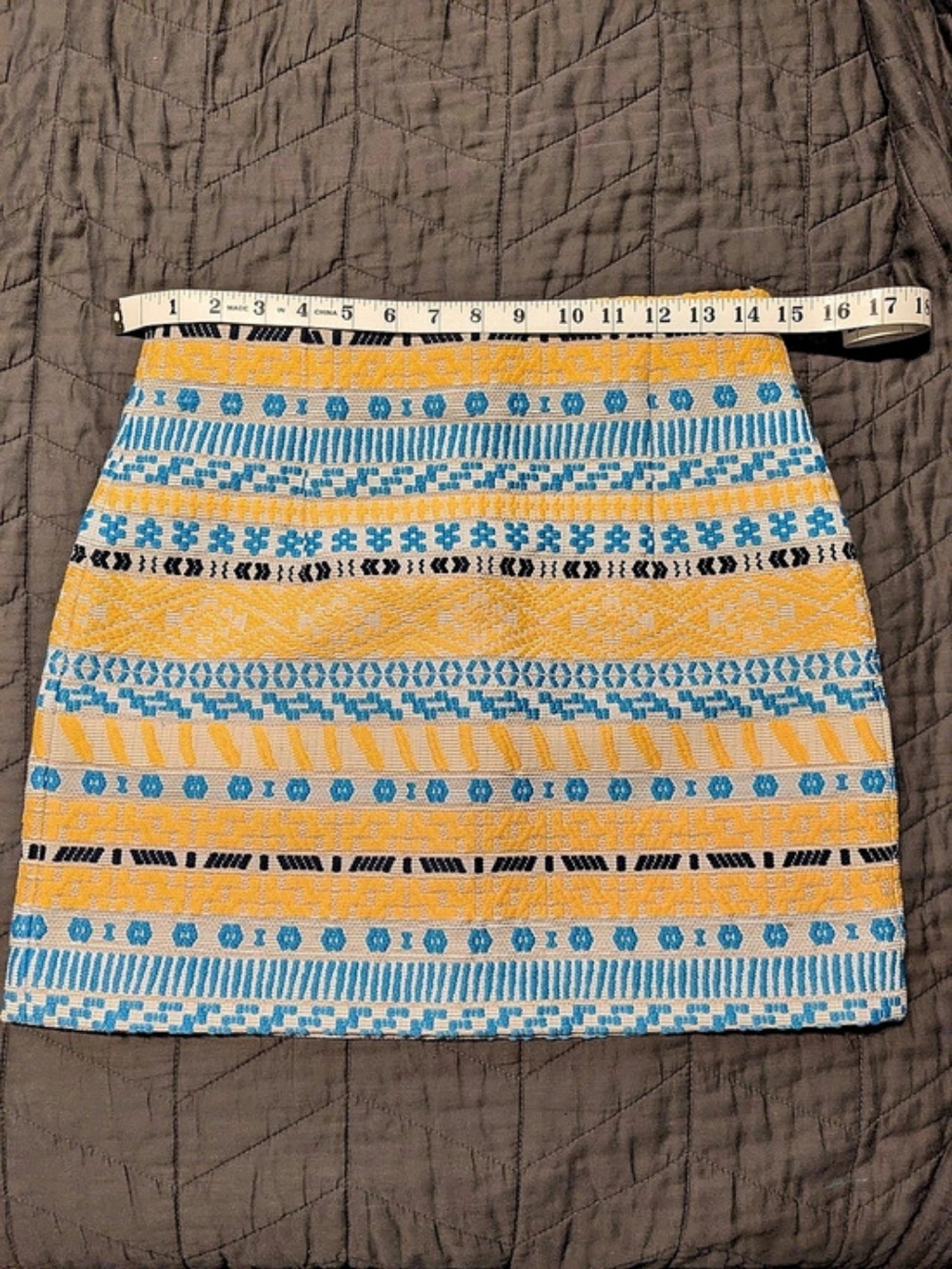 Zara Woman Aztec Jacquard Yellow Blue Skirt Mini Skirt